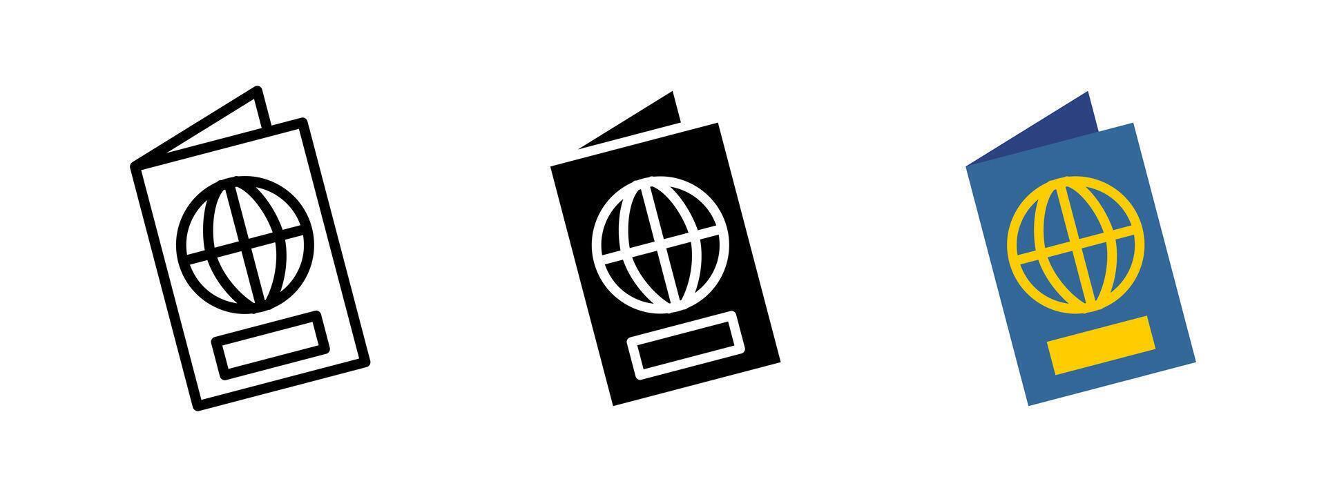 Passport icon. Travel document with globe emblem and ID area illustration. International identification and visa symbol. Tourism, vacation and border control sign. Official document pictogram. vector