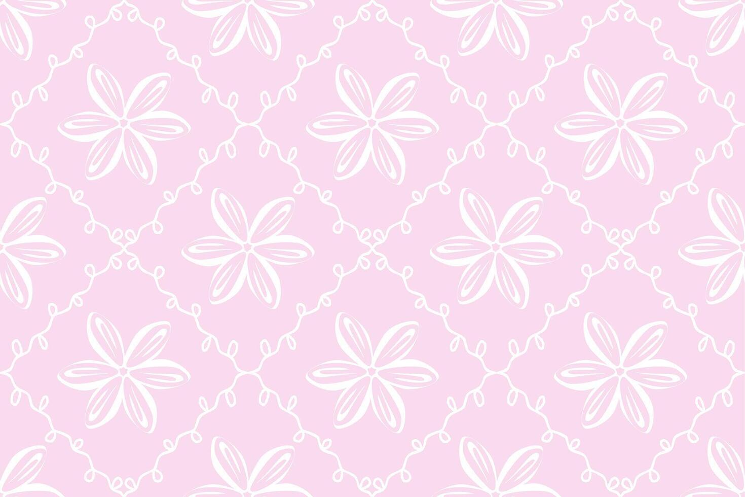Pink Seamless Pattern with Hand-Drawn Floral Motifs and Botanical Elements vector
