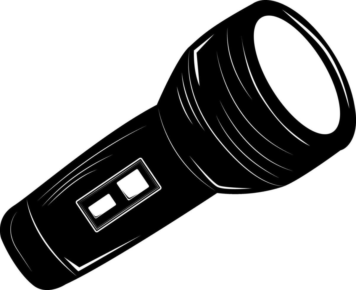 Flashlight is a portable light source. It works on batteries or an accumulator. Illumination of space in the dark or in conditions of poor visibility. Pocket flashlight. vector