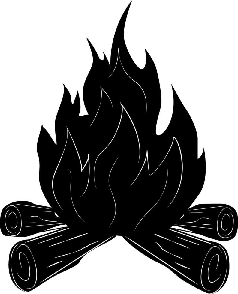 Burning firewood. Flaming wooden logs. Symbol of comfort, warmth, nature and outdoor recreation. Campfire fire. vector