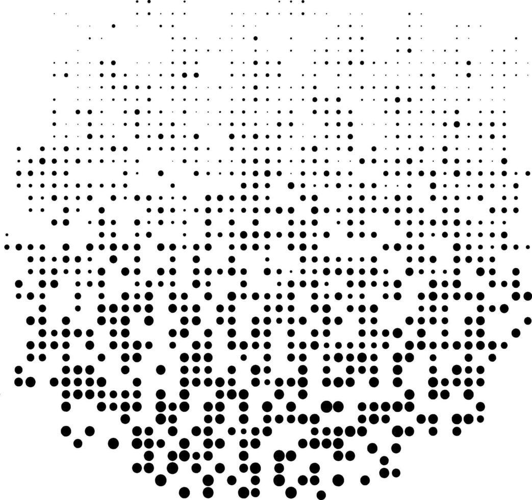 Halftone graphic effect. Black dots on a white background. Transfer of shadows and depth in printed graphics, comics. Vintage design. Round halftone dots. Black pattern. vector