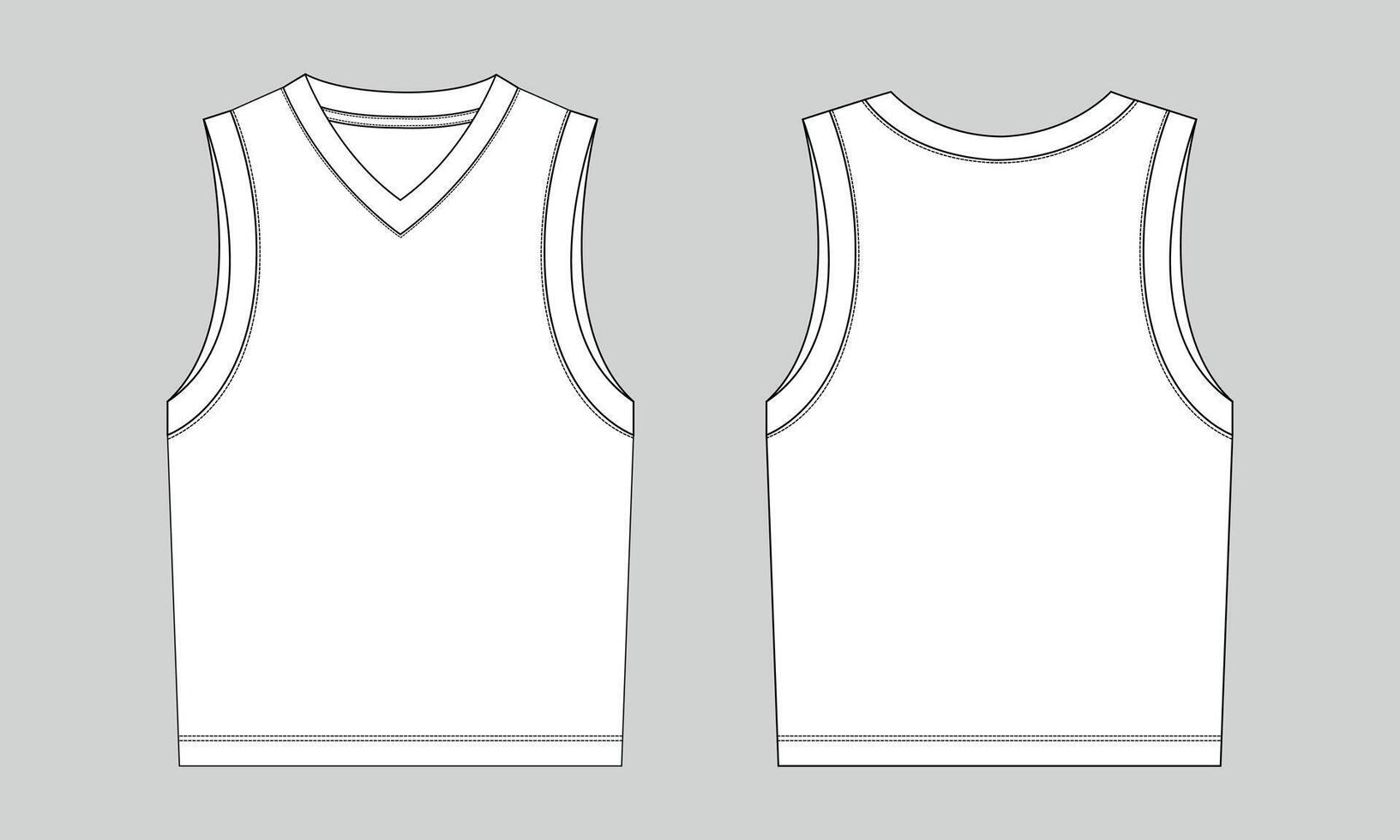 V neck tank tops template front and back views vector