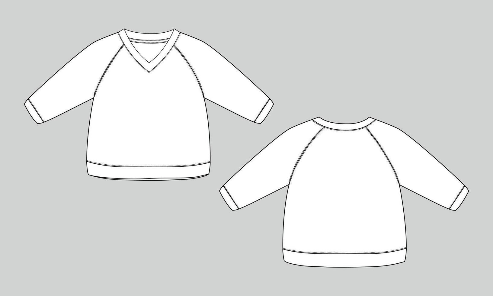 V neck long sleeve raglan sweatshirt template front and back vector