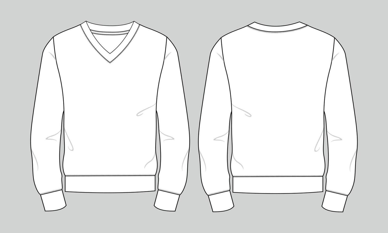 Slim fit sweatshirt technical drawing fashion flat sketch template front and back vector