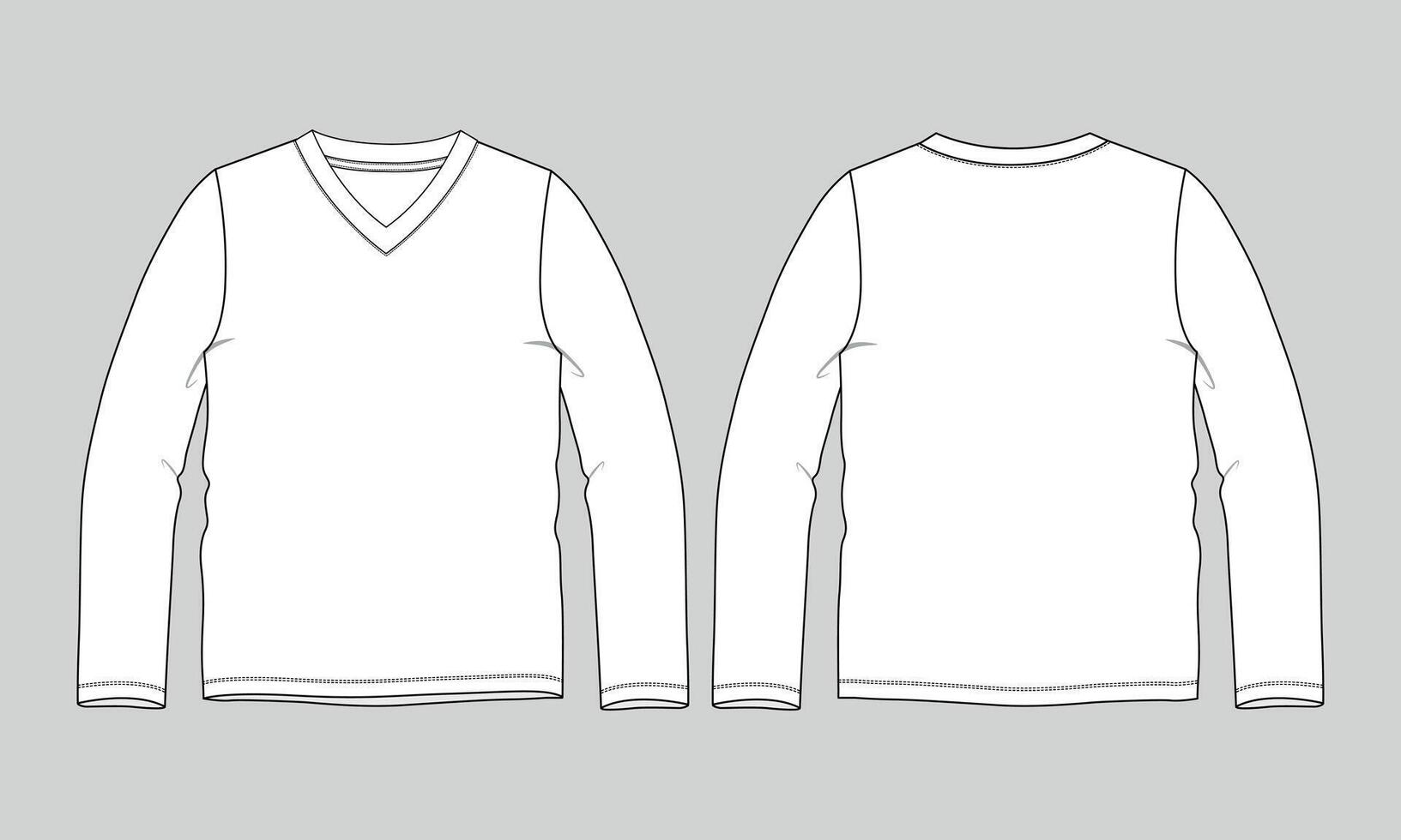 Long sleeve v neck t shirt template front and back vector