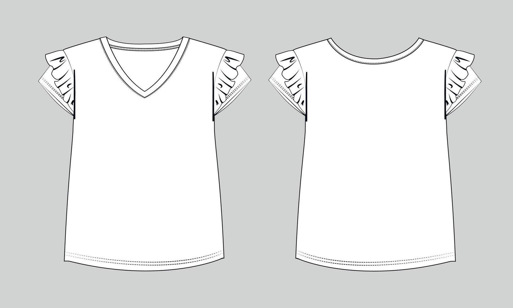 Baby girls dress design technical drawing template vector