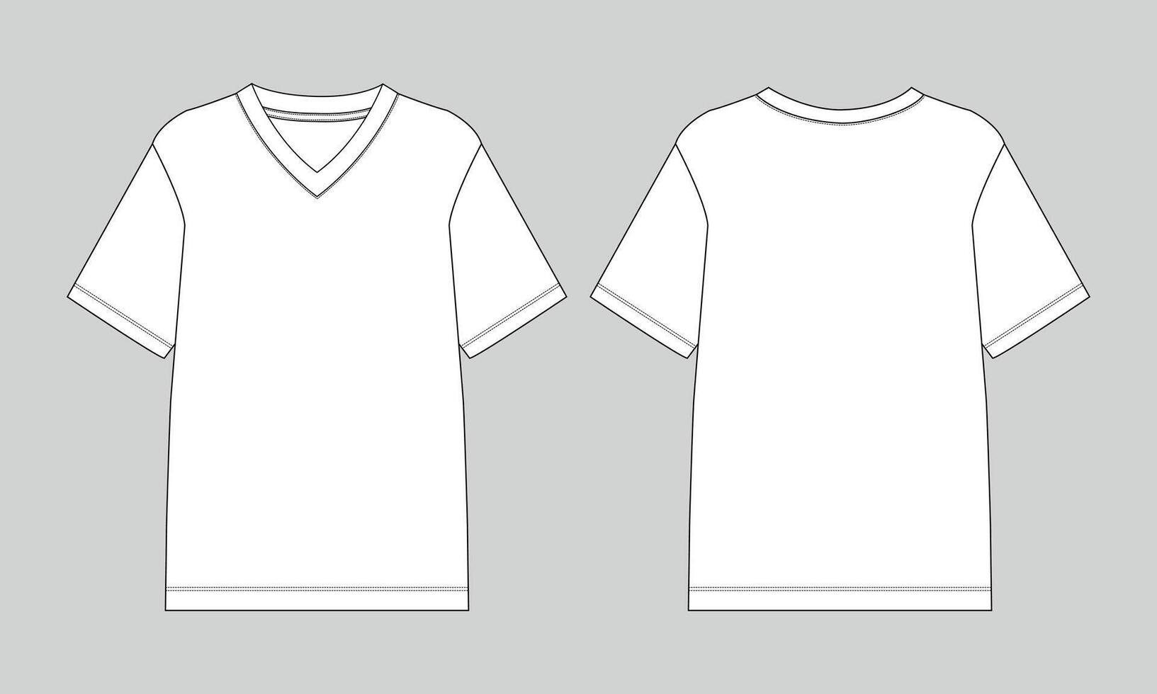 V neck t shirt template front and back vector