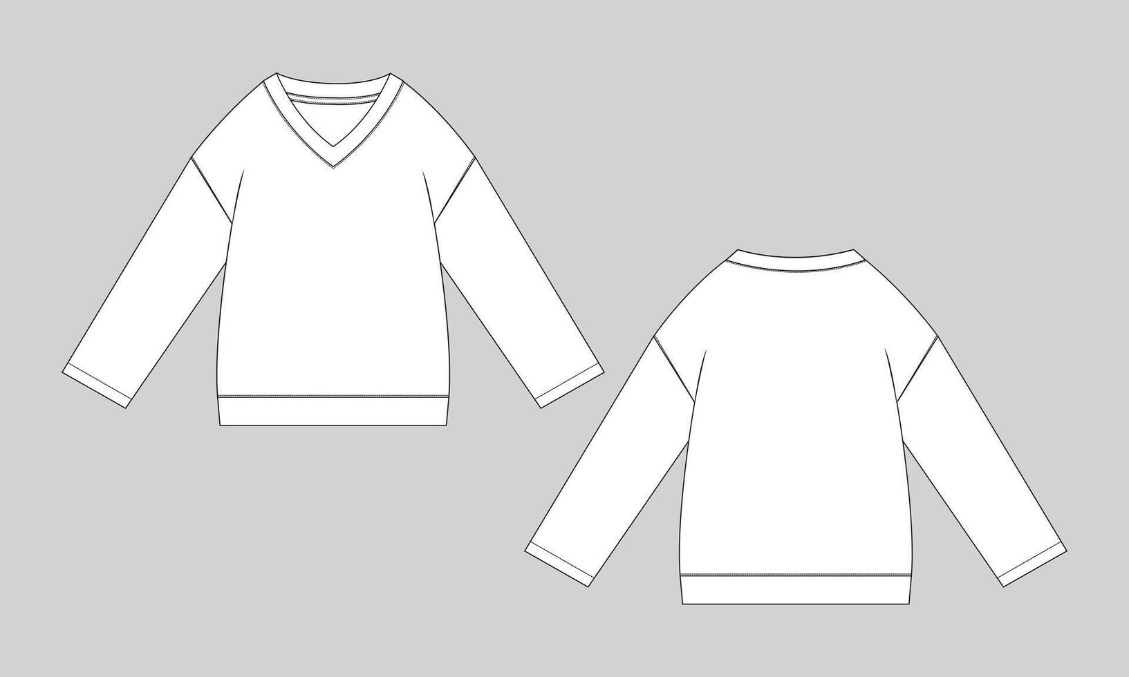 V neck sweatshirt technical drawing fashion flat sketch template for ladies vector