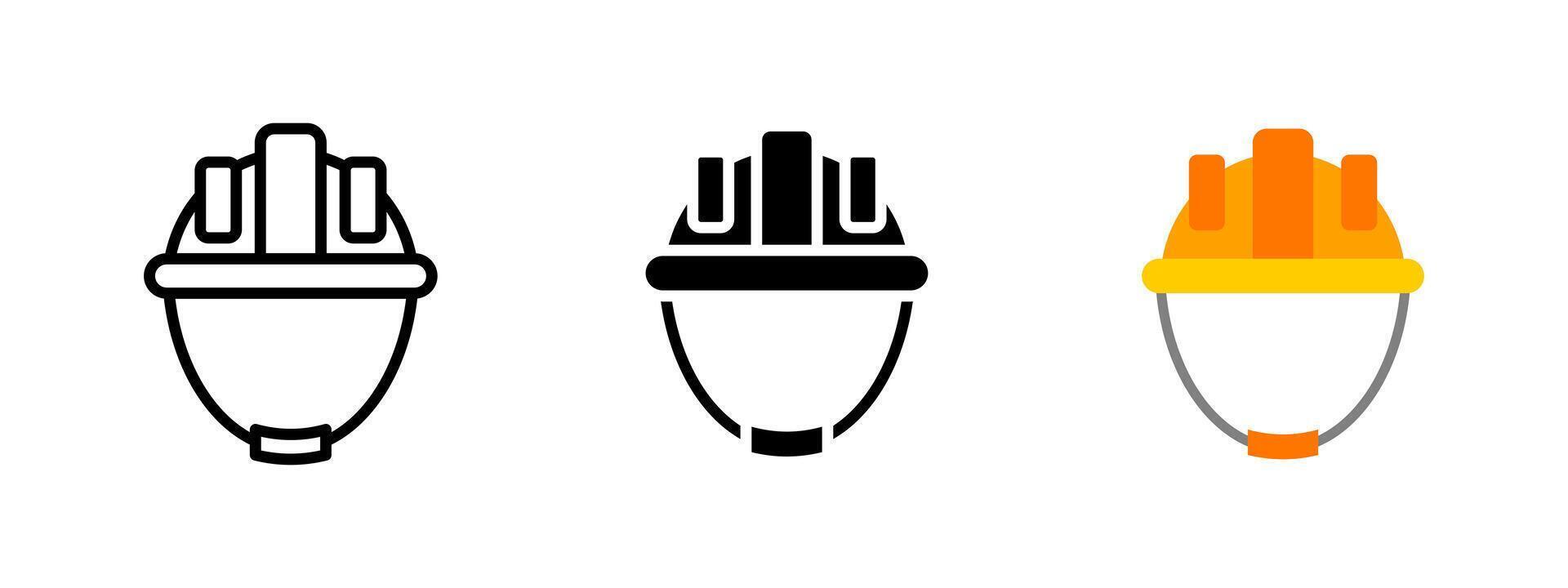 Helmet icon. Safety helmet with chin strap for construction workers illustration. Industrial work protection gear symbol. Safety equipment for engineering sign. Protective headwear pictogram. vector