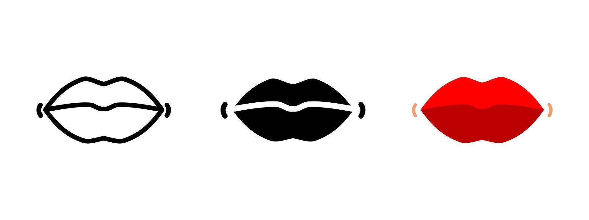 Lips icon. Pair of red lips with kiss details illustration. Feminine symbol of beauty, sensuality and makeup symbol. Flirtation, romance and affection sign. Emotional expression pictogram. vector