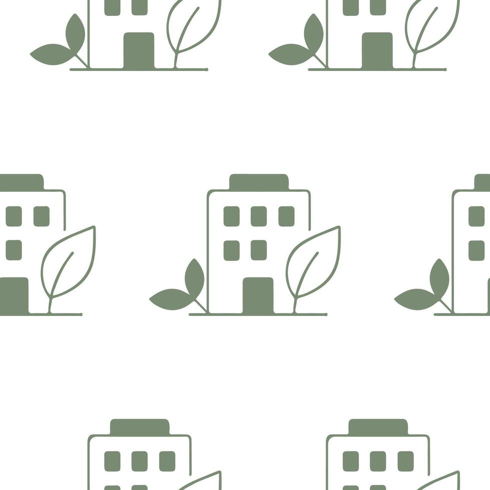 pattern with a business icon of a house with branches of green leaves, which means ecological life, the union of business and ecology vector