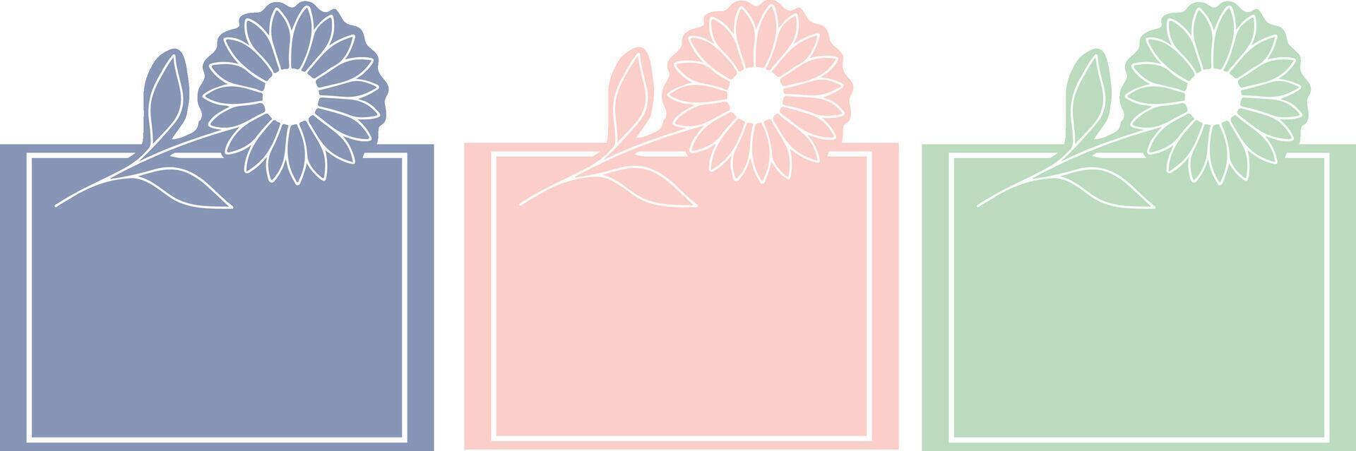 set of rectangular templates for a poster or postcard on a floral theme, namely with sunflowers in line art style vector