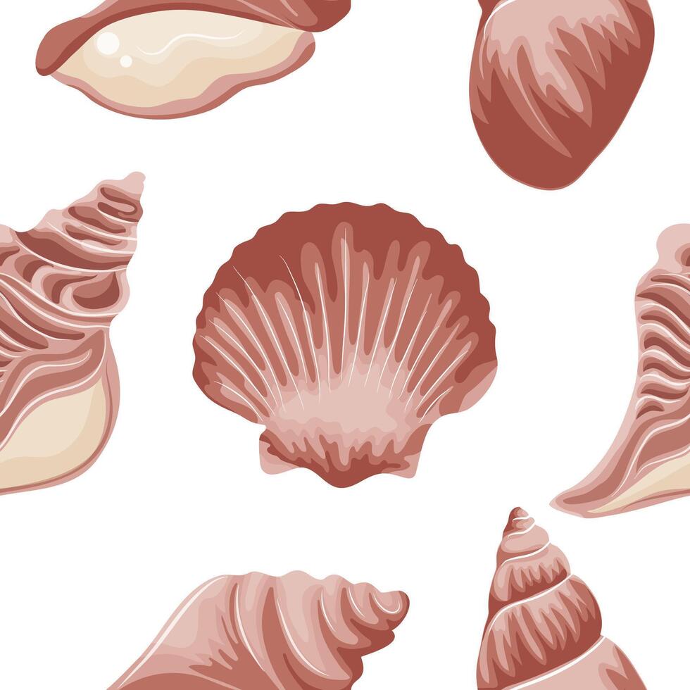 pattern from a set of various pink icons of seashells, clams, shells and seashells, for various summer or marine designs vector