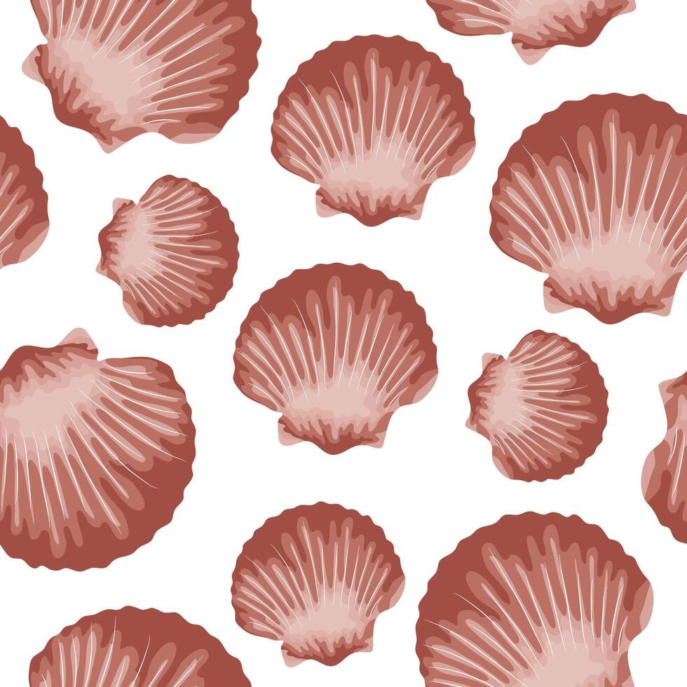 seamless pattern with pink sea scallop icon from the ocean floor, for marine and summer designs vector