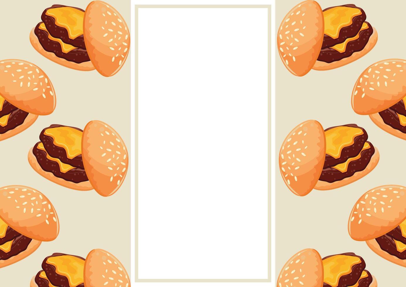 food-themed poster template with burgers with melted cheddar cheese and a white rectangle in the middle vector