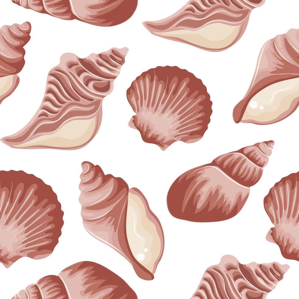 seamless pattern with a set of various pink icons of seashells, clams, shells and seashells, for various summer or marine designs vector