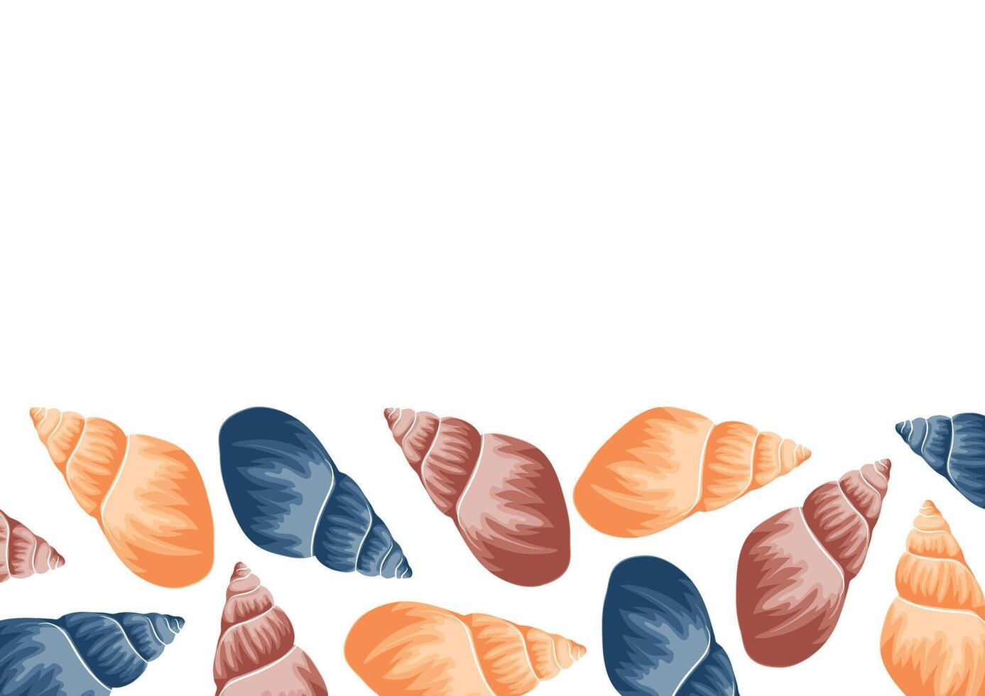 poster with a marine theme, namely with colorful sea shells of various shapes on a white background vector