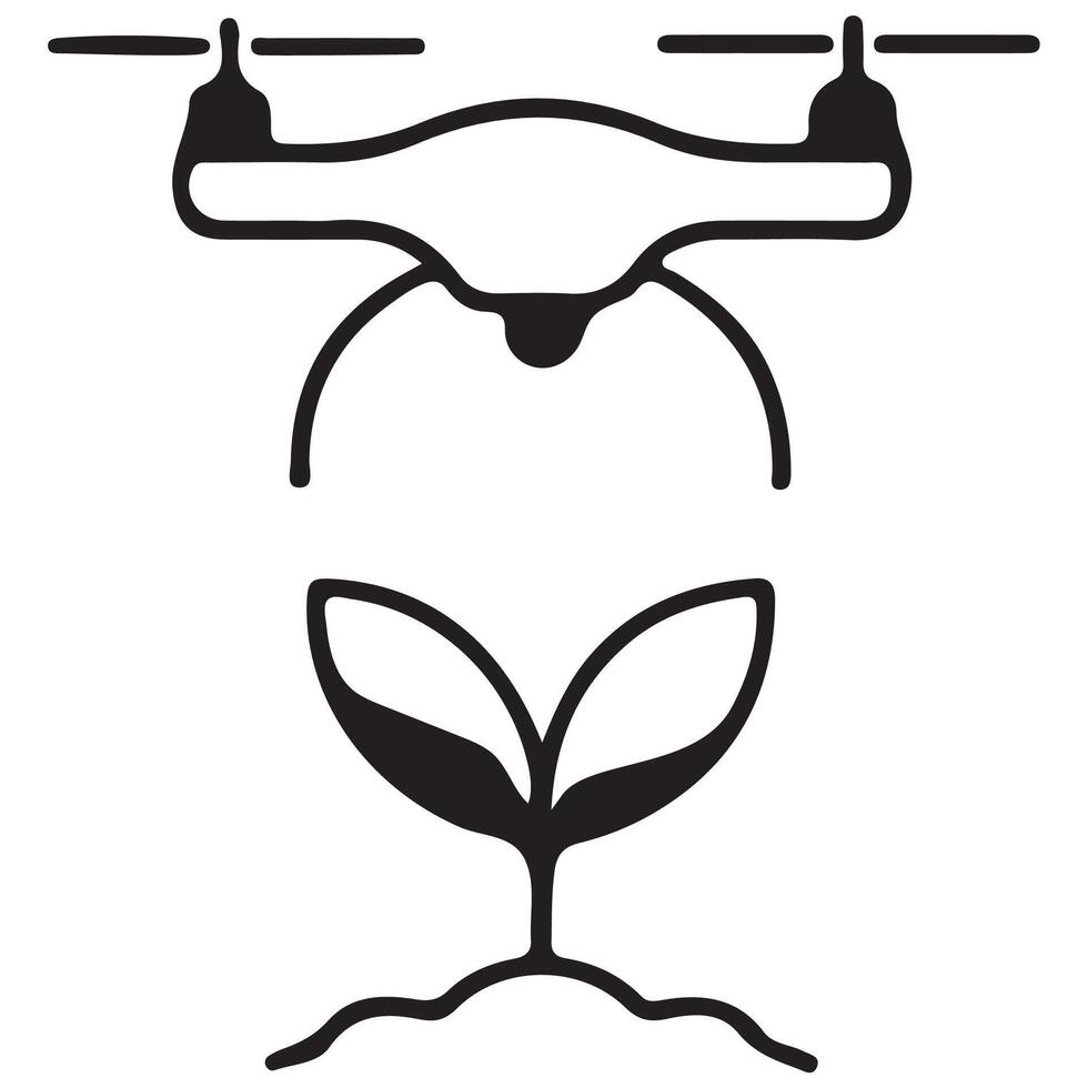 icon of a drone watering and caring for plants symbolizes the combination of artificial intelligence and ecology. vector