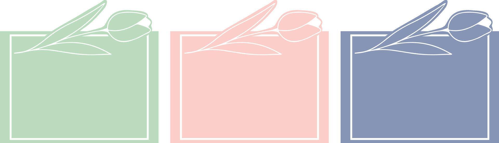 set of rectangular templates for a poster or postcard on a floral theme, namely with tulips in line art style vector