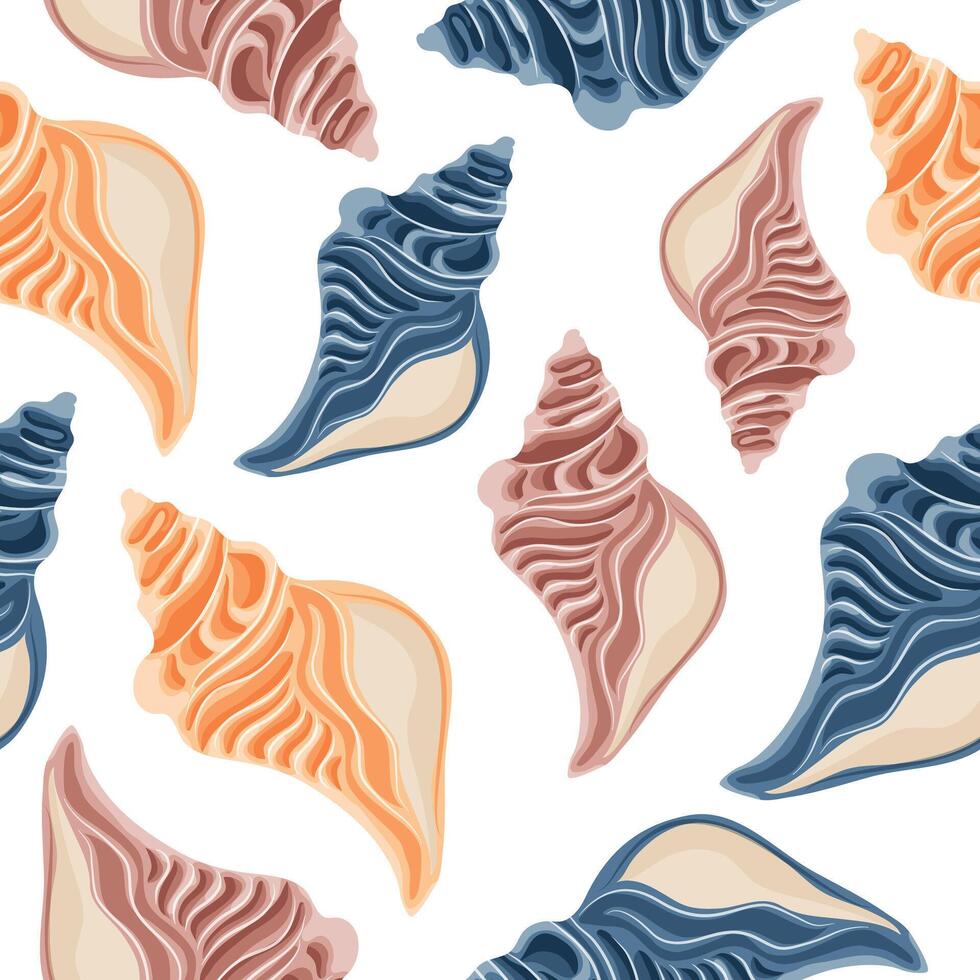 seamless pattern with colorful icons of large seashells from the bottom of the ocean or sea, for various summer and nautical designs vector