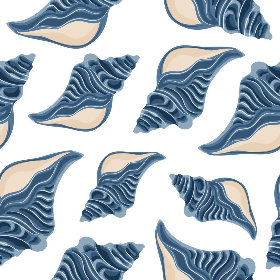 seamless pattern with an icon of a blue large shell from the bottom of the ocean or sea, for various summer and marine designs vector