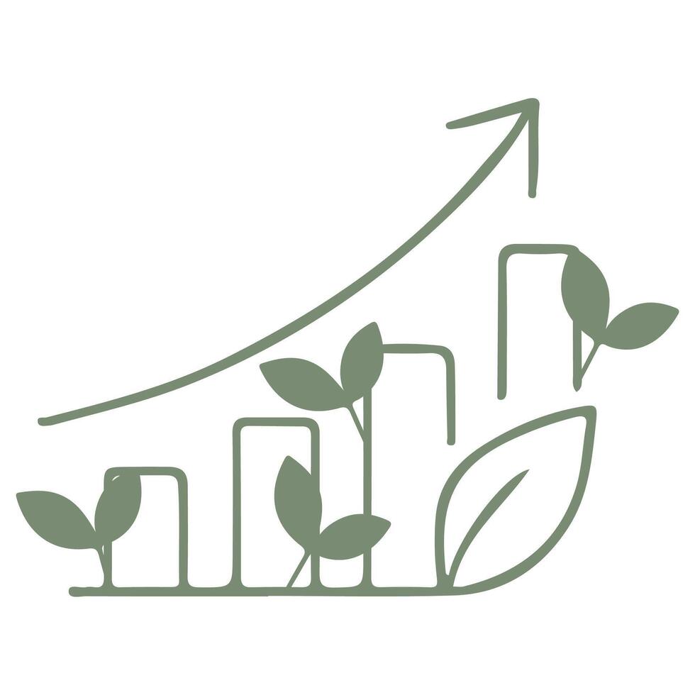 simple business icon of a business growth graph with branches of green leaves, combining business and ecology vector
