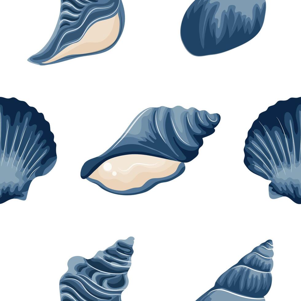 pattern from a set of various blue icons of seashells, clams, shells and seashells, for various summer or marine designs vector