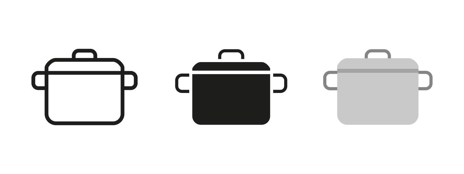 Pot icon. Kitchen saucepan with handles and lid illustration. Cooking utensil symbol for food preparation and boiling meals. Household equipment and culinary design pictogram. vector