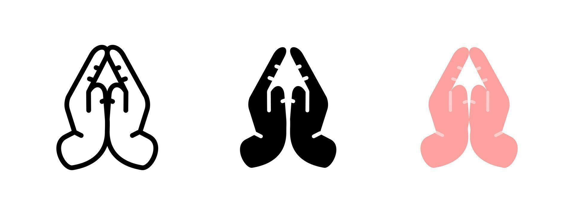 Prayer icon. Two hands pressed together in a praying gesture illustration. Religious symbol of faith, hope and devotion. Worship and spirituality expression sign. Belief and blessing pictogram. vector