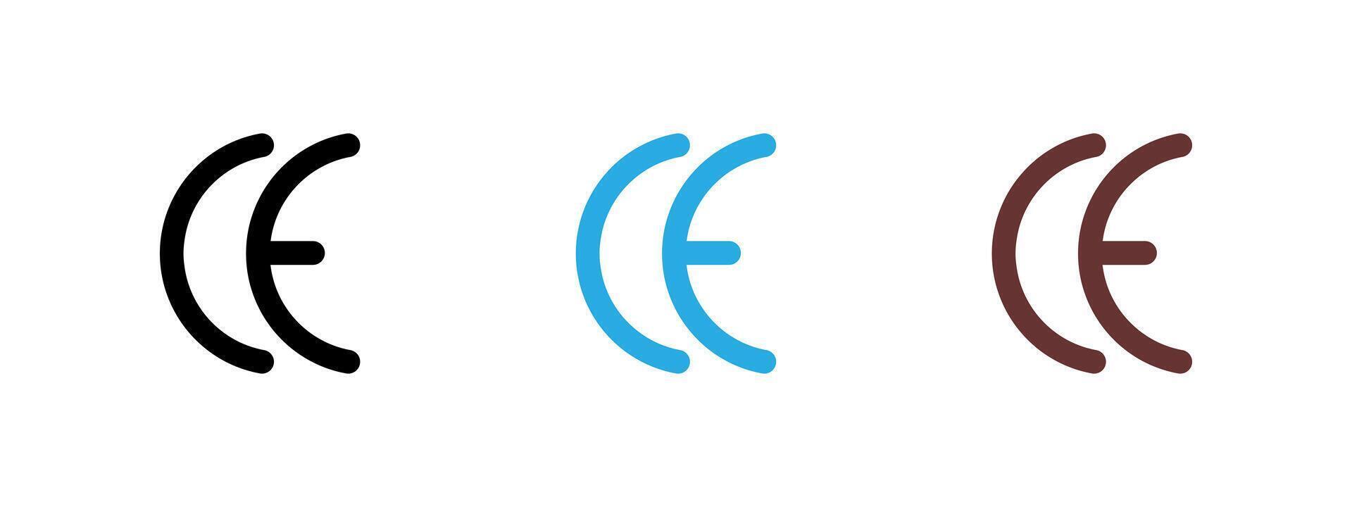 CE mark icon. Simplified symbol of European conformity illustration. Indicates compliance with EU safety standards symbol. Certification for approved products sign. Regulatory label pictogram. vector