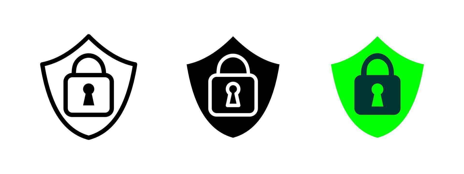 Security lock icon. Closed padlock inside a protective shield illustration. Symbol of internet safety, encrypted data and privacy symbol. Access control sign. Digital protection pictogram. vector