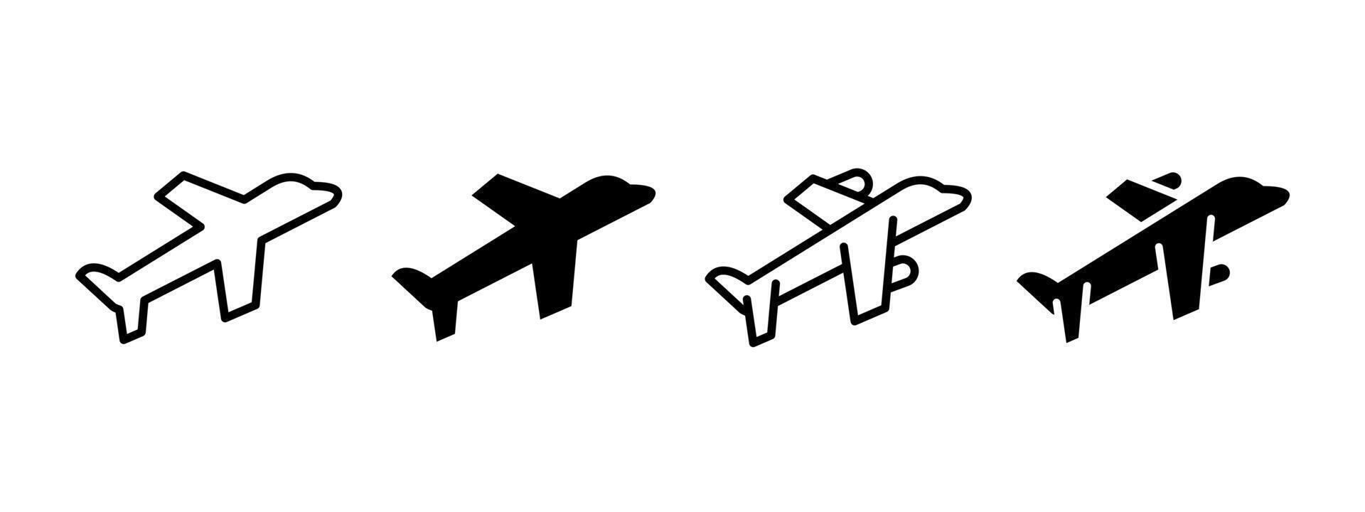 Airplane icon. Passenger jet silhouette in flight illustration. Travel, aviation and airline transport symbol. Vacation, tourism and journey motion design sign. Departure and airport pictogram. vector