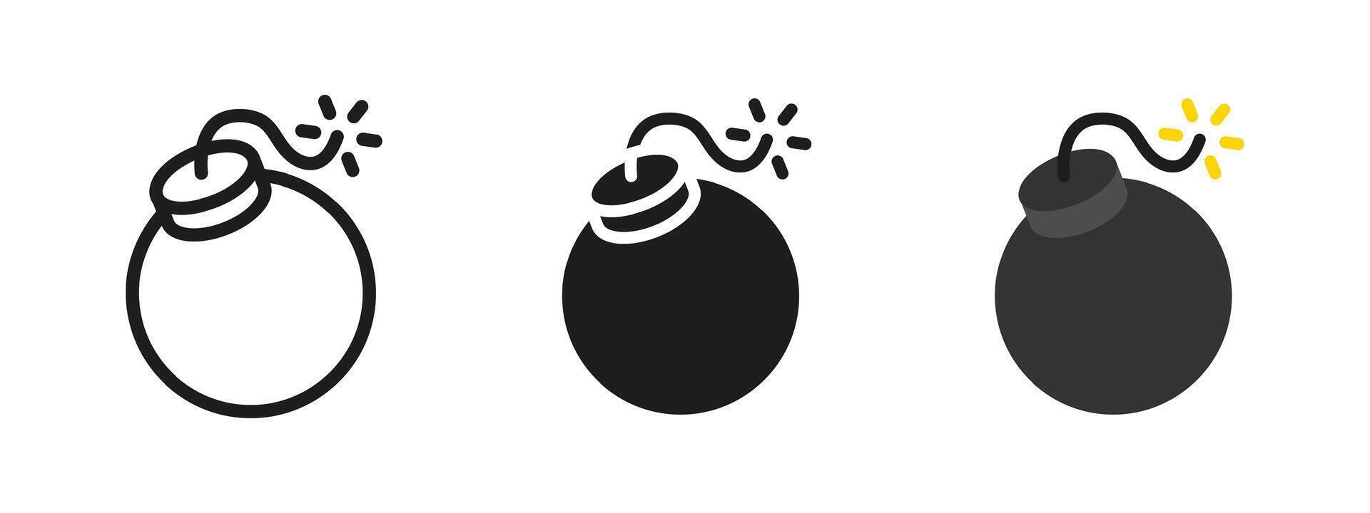 Bomb icon. Cartoon bomb with a lit fuse and explosive spark illustration. Symbol of danger, threat or imminent explosion. Commonly used in games, warnings and security-related graphics. vector