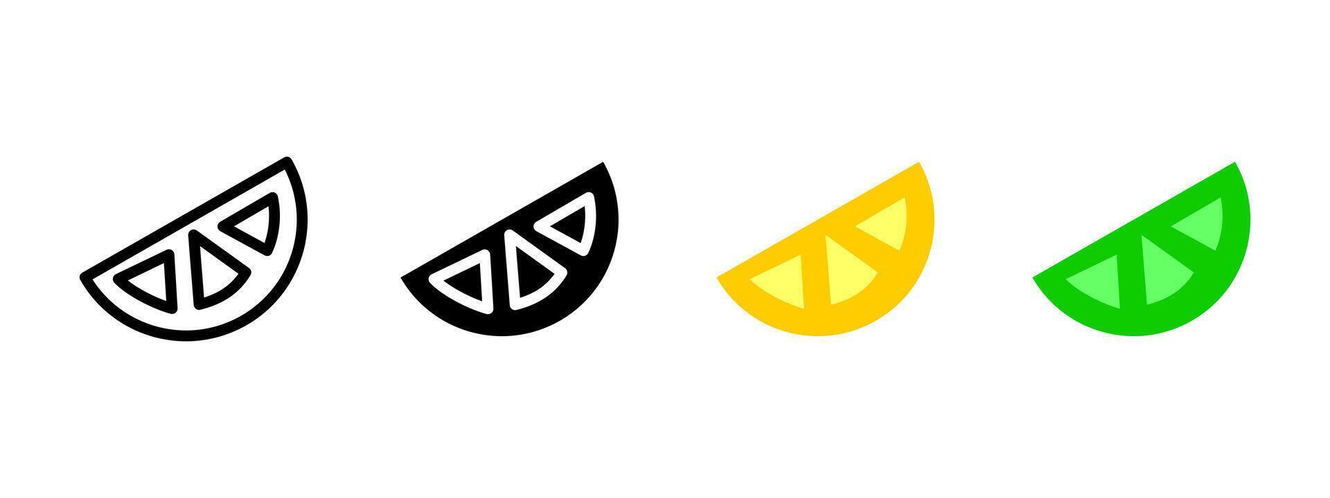 Lemon slice icon. Juicy citrus fruit wedge with three segments illustration. Fresh tropical food and vitamin-rich ingredient symbol. Healthy snack and summer design sign. Nature pictogram. vector