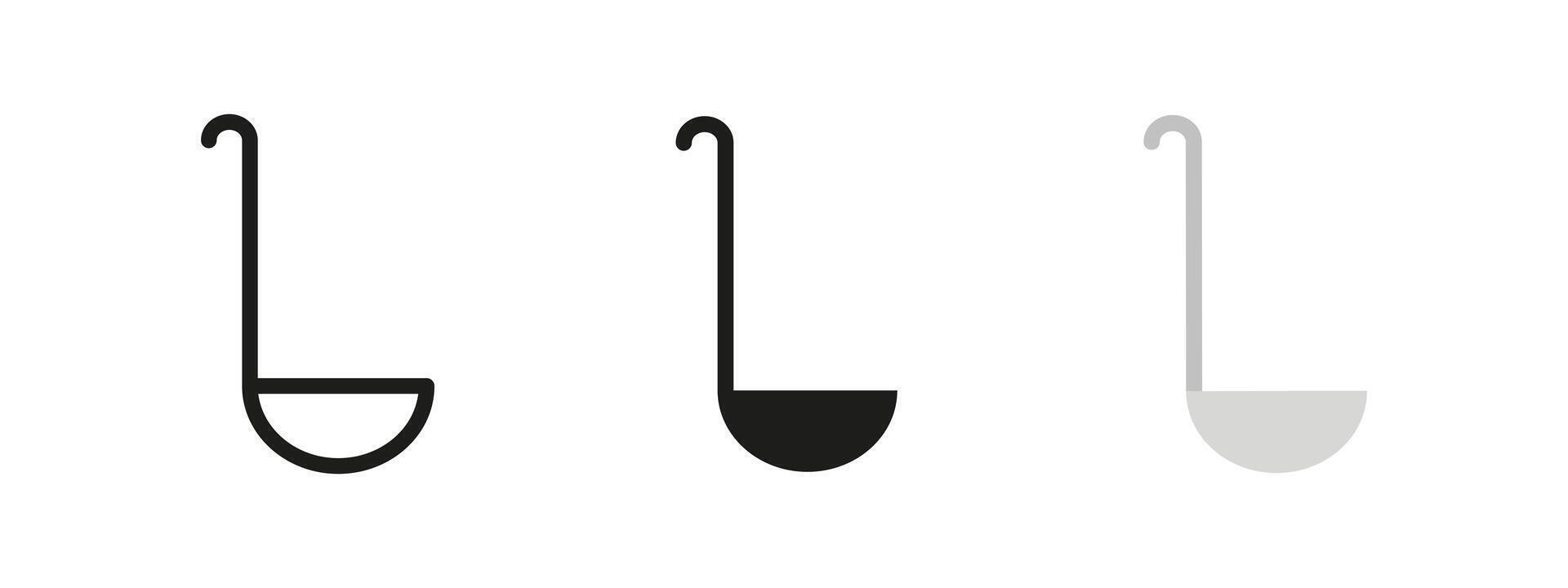 Ladle icon. Deep-bowled kitchen utensil illustration. Long-handled spoon used for serving soups and stews. Cooking and food preparation tool for transferring hot meals from pots to dishes. vector