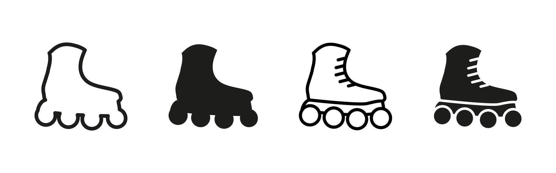 Rollerblade icon. Inline skate boot with four wheels illustration. Recreational and fitness equipment symbol. Used in sports activities, urban mobility and outdoor entertainment designs. vector