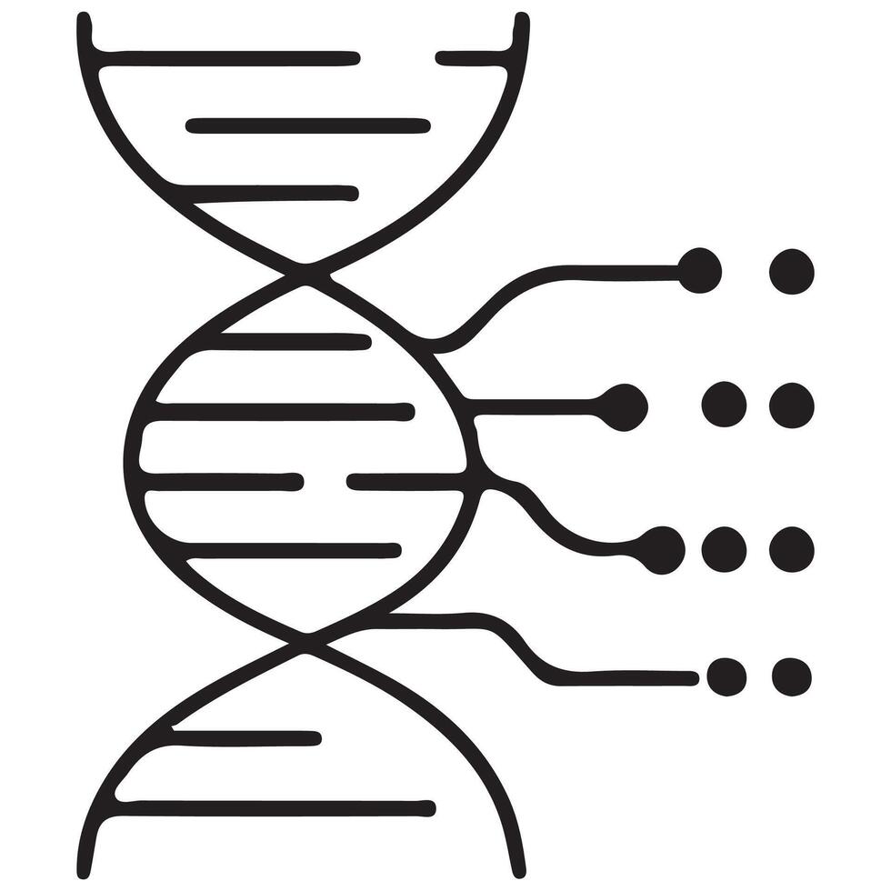 icon of double helix DNA structure with connected digital dots, combination of ai and bioengineering and genetic technology vector