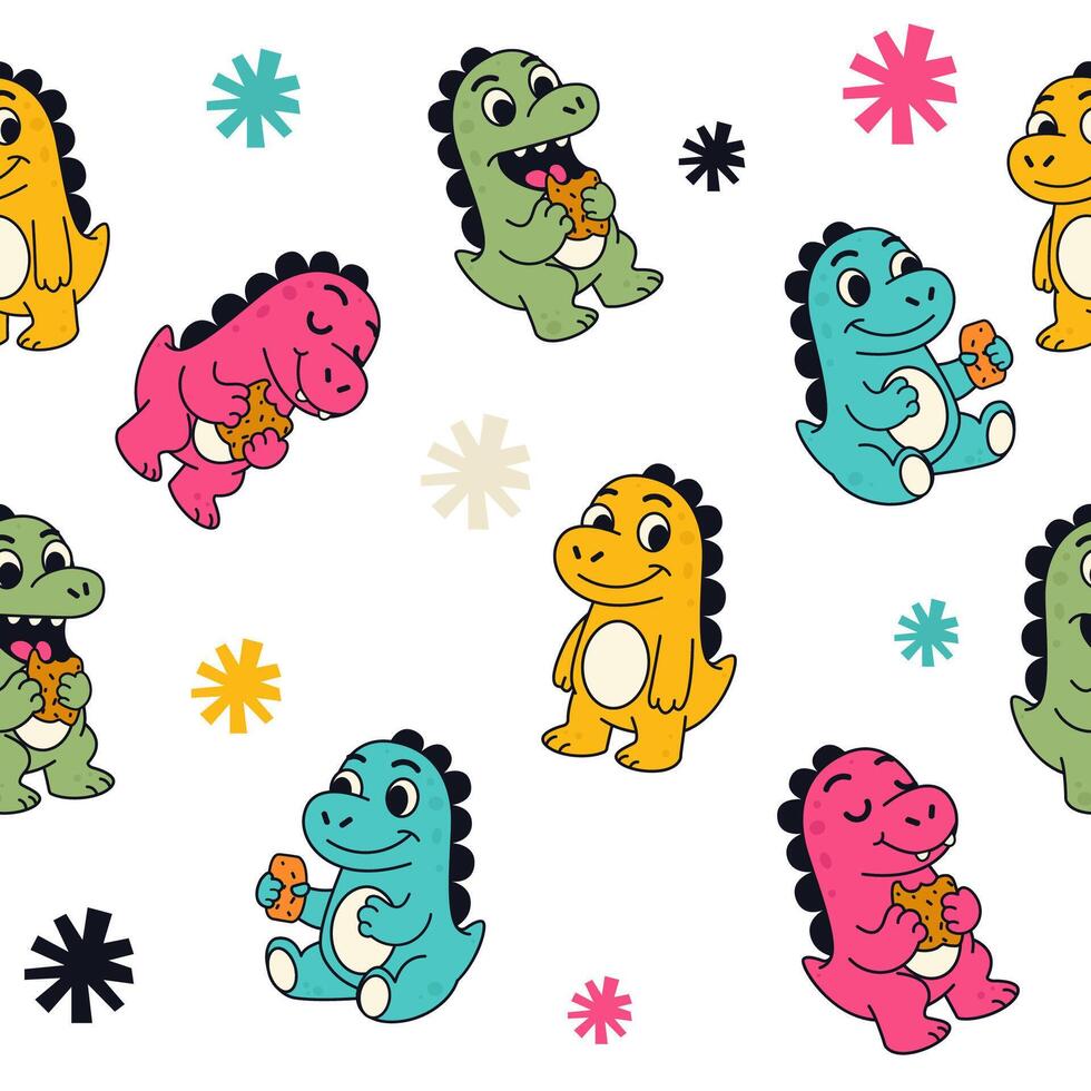 Seamless pattern of cartoon dinosaurs character vector
