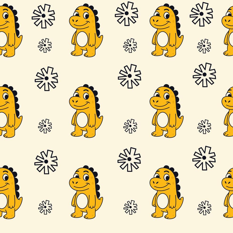 Seamless pattern cartoon yellow dinosaur character vector