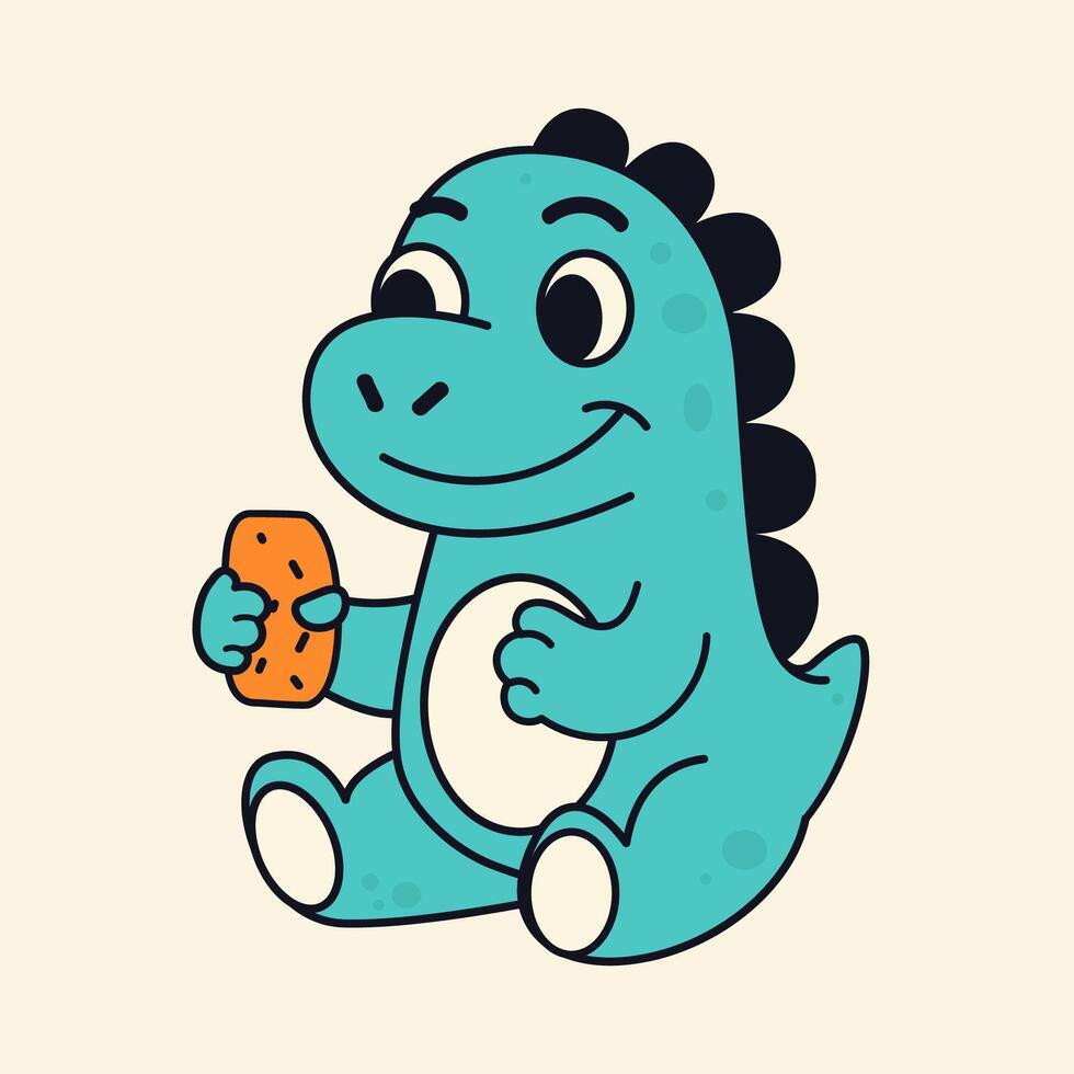 Cute cartoon dinosaur sitting with food vector
