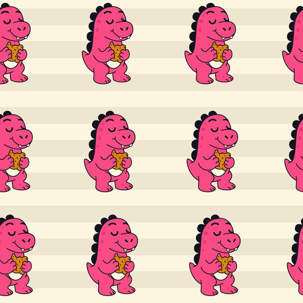 Seamless pattern cartoon pink dinosaur character vector