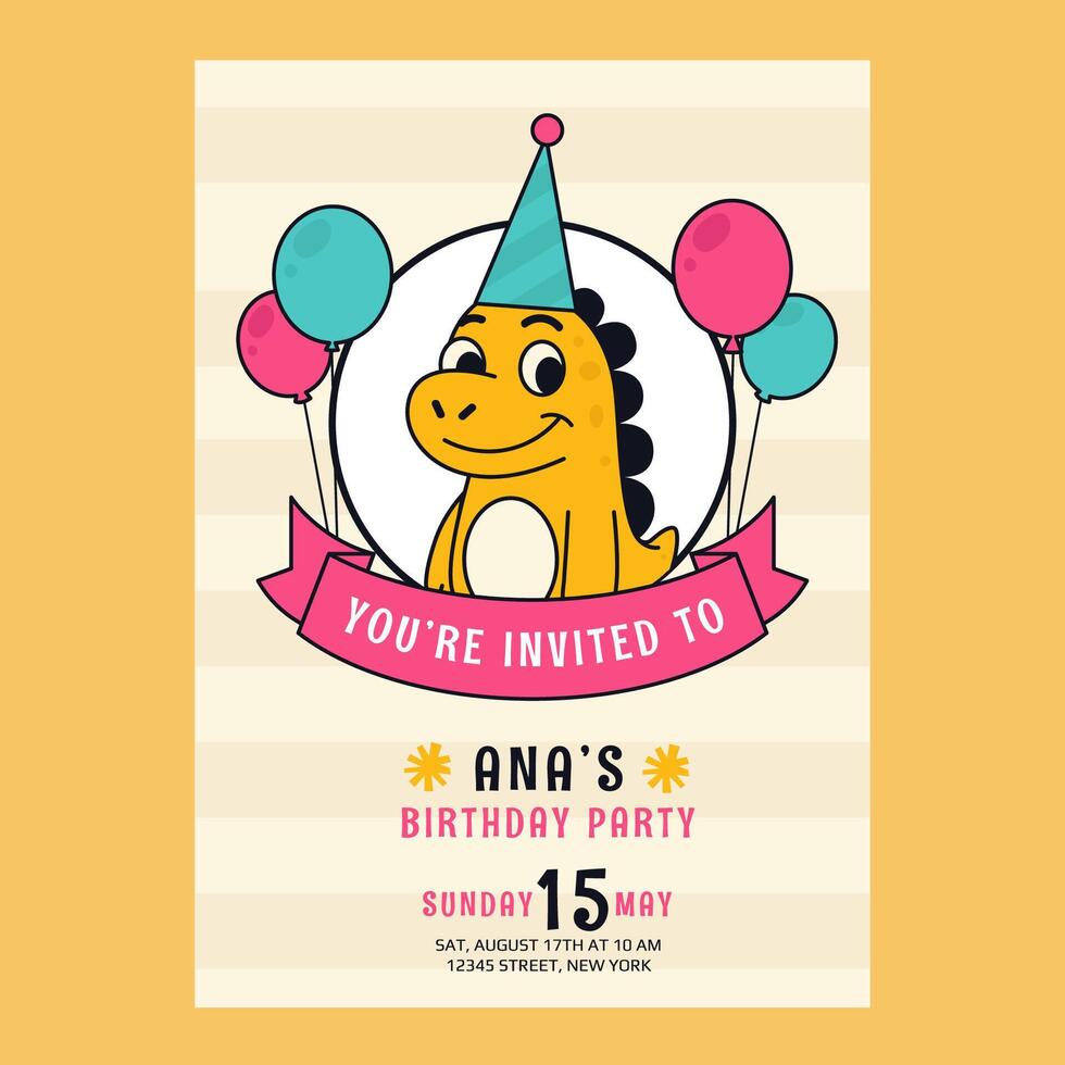 Birthday party invitation with cute dragon vector