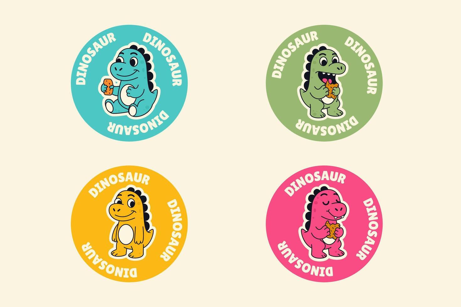 Set of cute cartoon dinosaur character label stickers vector