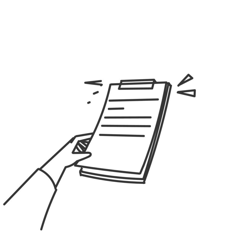 a hand holding a clipboard with paper in it vector
