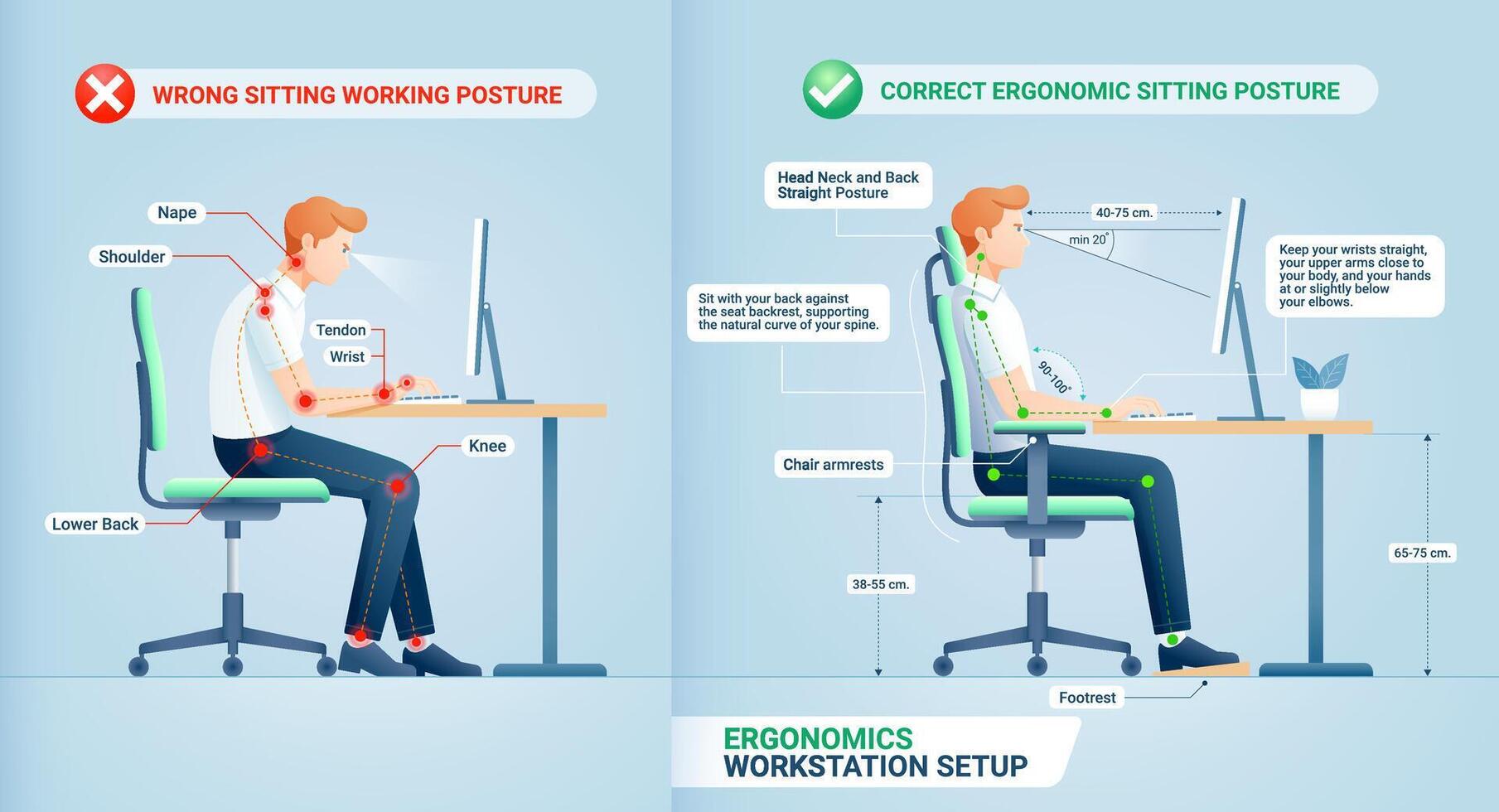 Ergonomic workstation setting up illustration vector