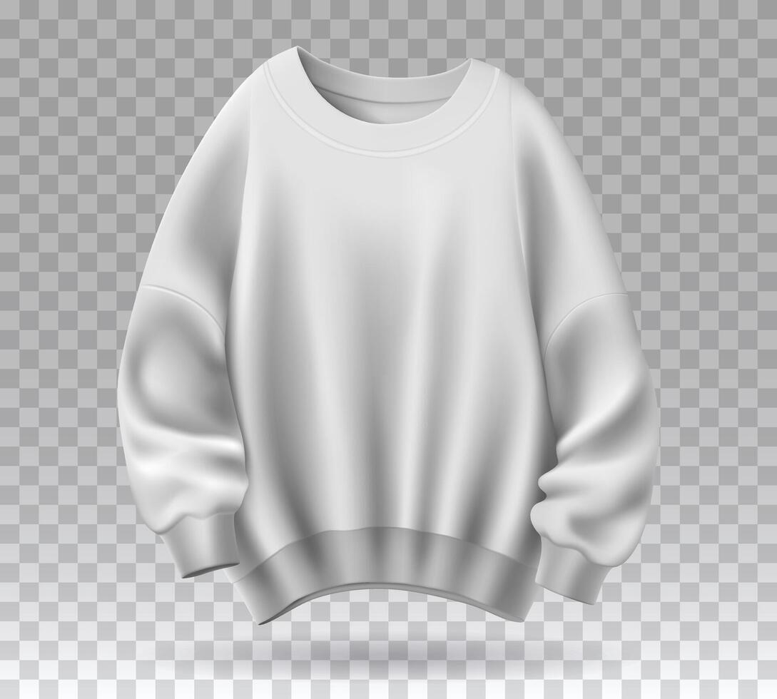 White oversized long sleeve sweater, illustration front and back design mockup vector