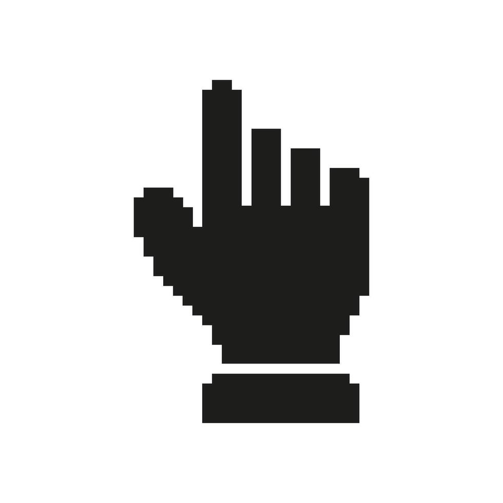 Pixelated Hand Cursor Icon. Digital Navigation And User Interface Interaction Symbol. Retro Style Pointer For Web Design And Online Browsing. Isolated Illustration vector