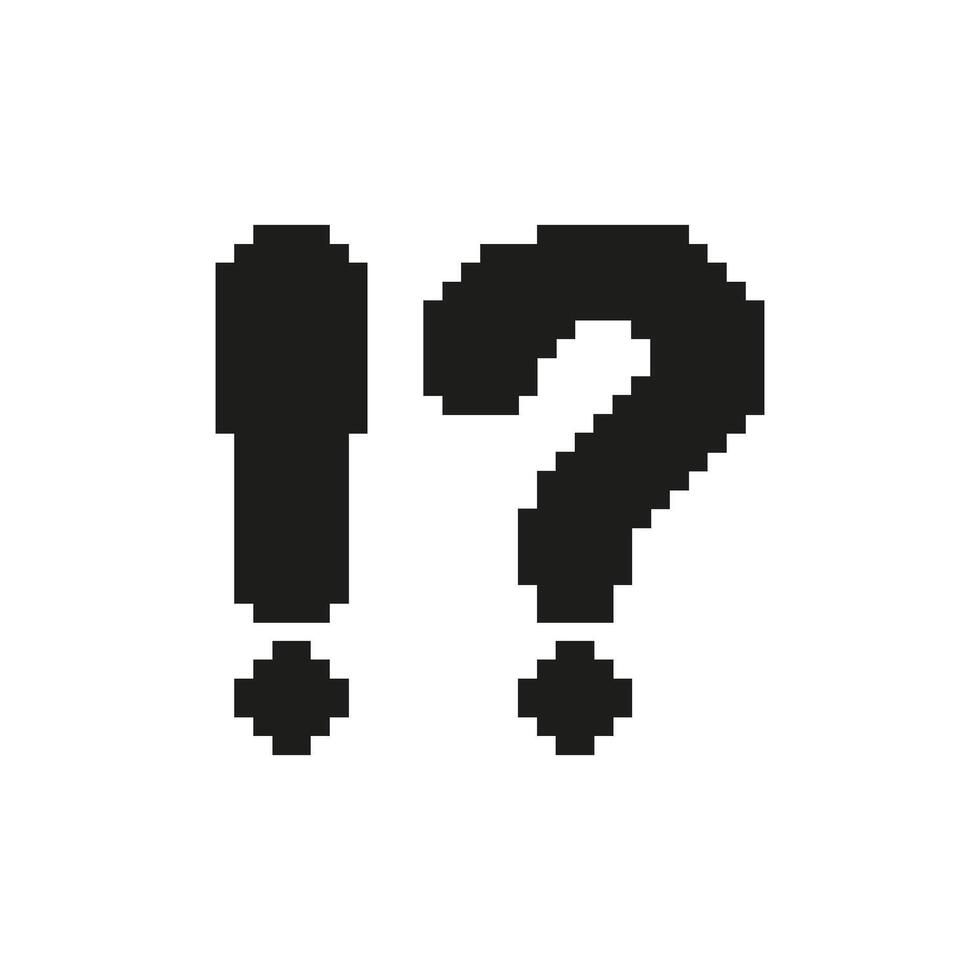 Exclamation And Question Mark Pixel Art Icon. Expression Of Surprise, Curiosity, And Inquiry Symbol. Retro Gaming Style. Isolated Illustration vector