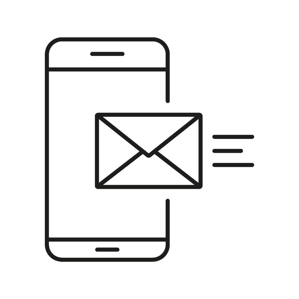 Smartphone With Email Sending Icon. Mobile Communication And Messaging Outline Symbol. Digital Correspondence And Connectivity. Editable Stroke. Isolated Illustration vector