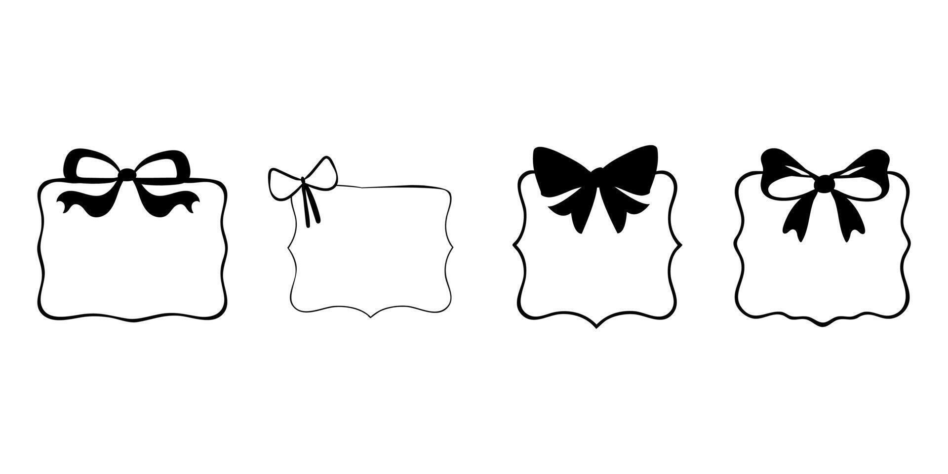 Set of decorative coquette frames with bows silhouette vector